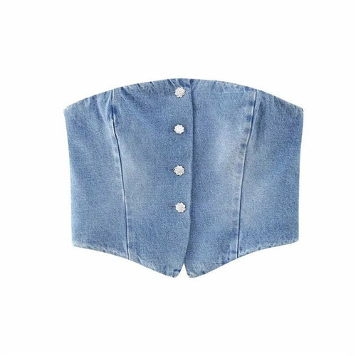 Off Shoulder Denim Top Blue Corset Crop Top